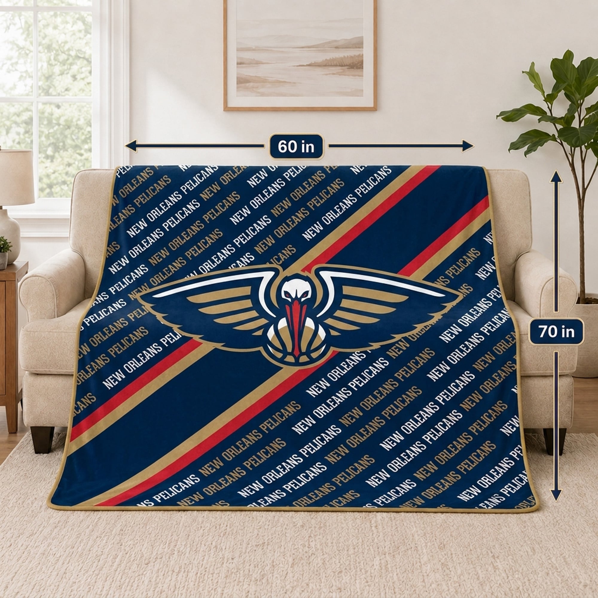 Couverture ultra douce Pegasus New Orleans Pelicans, 152 x 178 cm (60 x 70 pouces) en diagonale, doublée et ornée du logo.