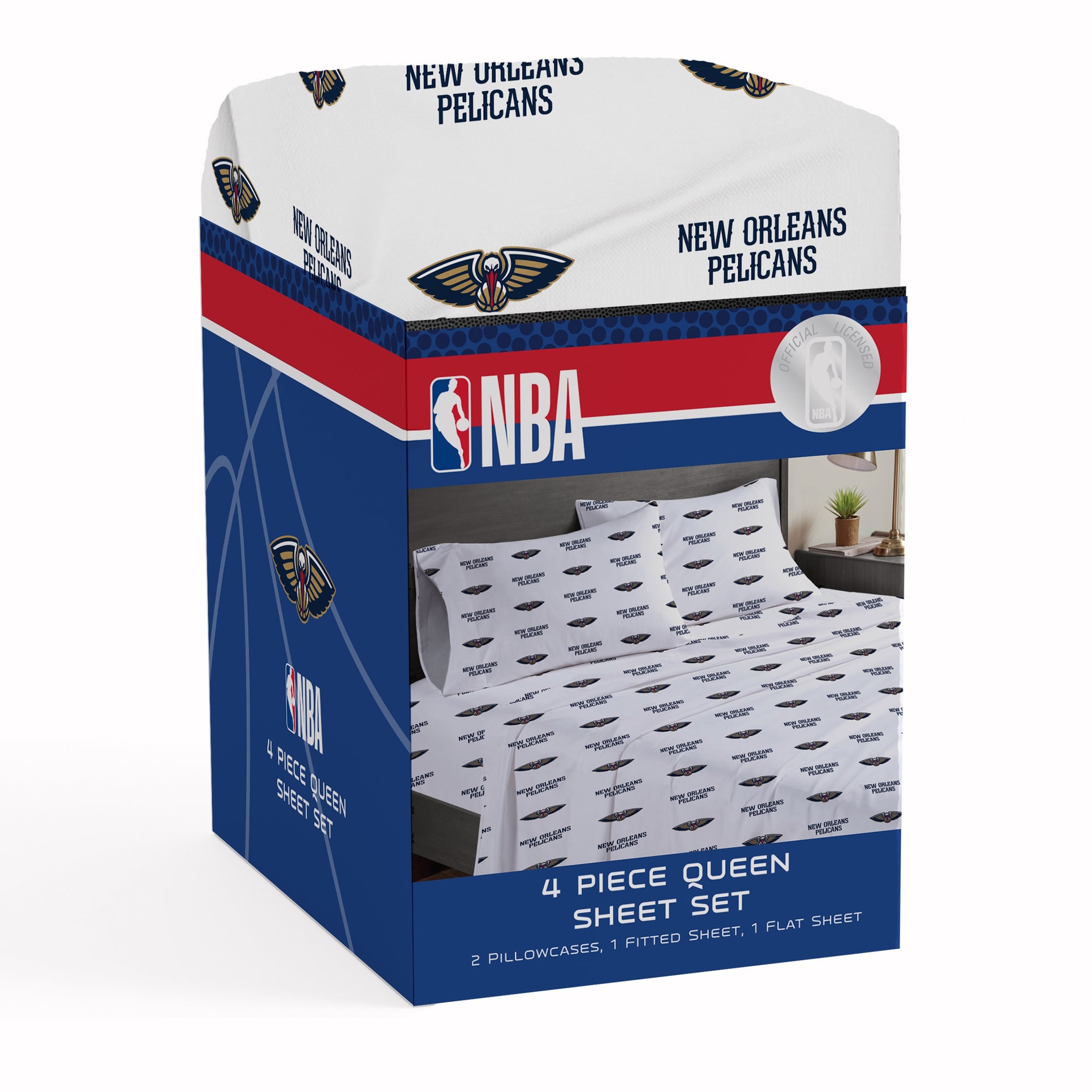 Ensemble de draps quatre pièces Pegasus New Orleans Pelicans pour lit queen
