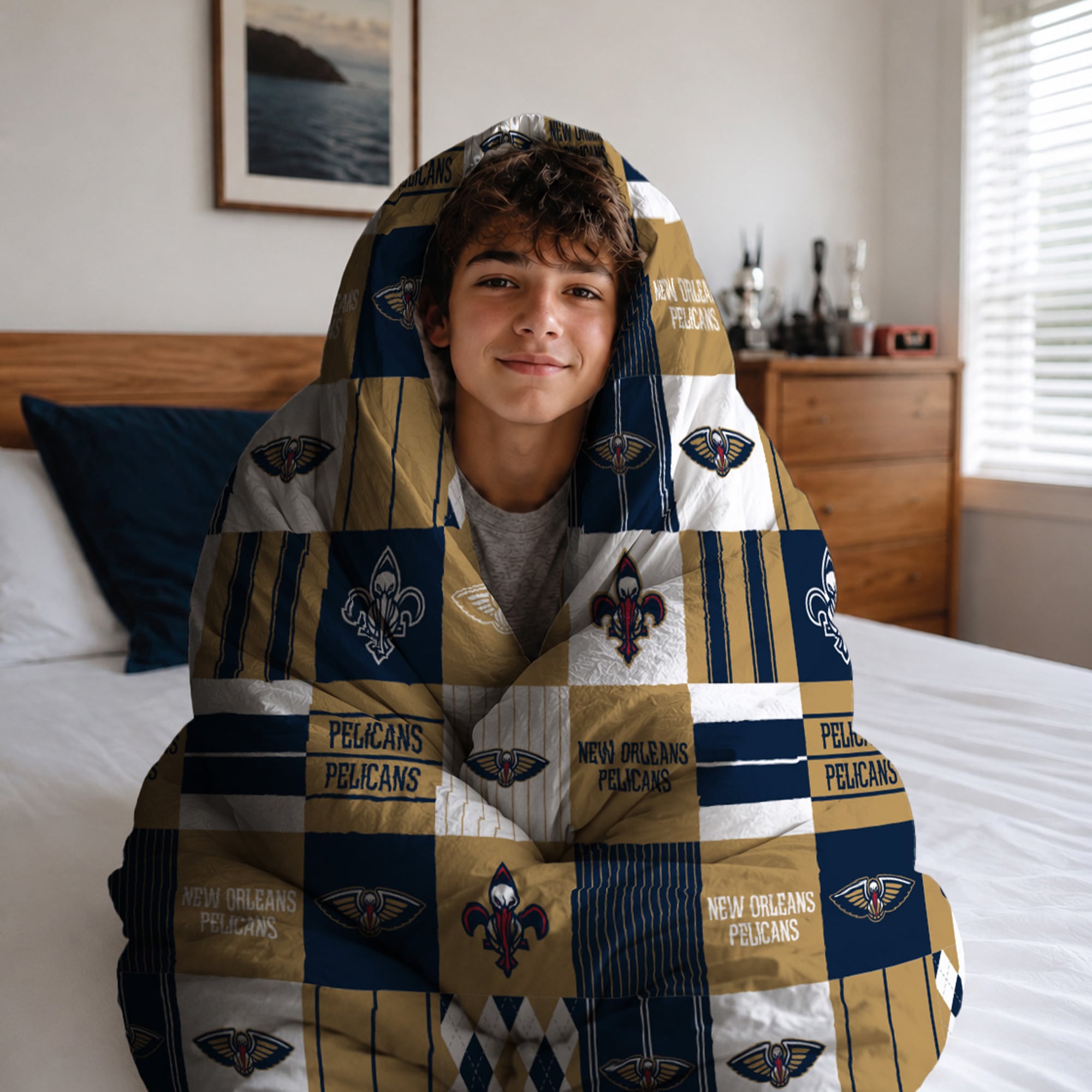 Pegasus New Orleans Pelicans Patchwork Plaid Three-Piece Full/Queen Bed in a Bag Set