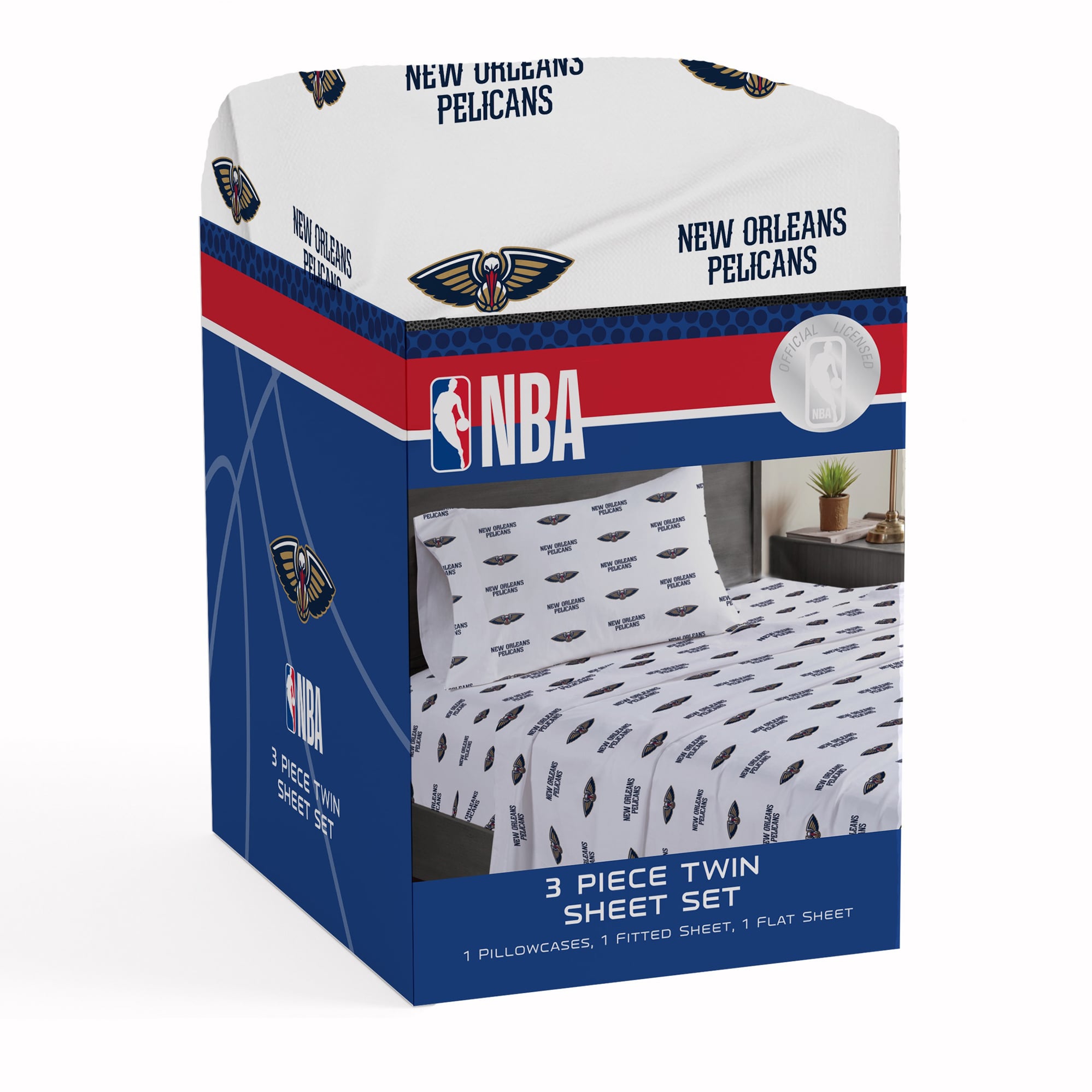 Pegasus New Orleans Pelicans Three-Piece Twin Sheet Set