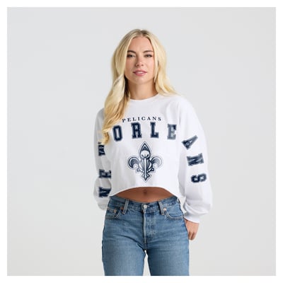 New Orleans Pelicans Fanatics Women's Spirit Jersey Cropped Crew Neck Sweatshirt - White