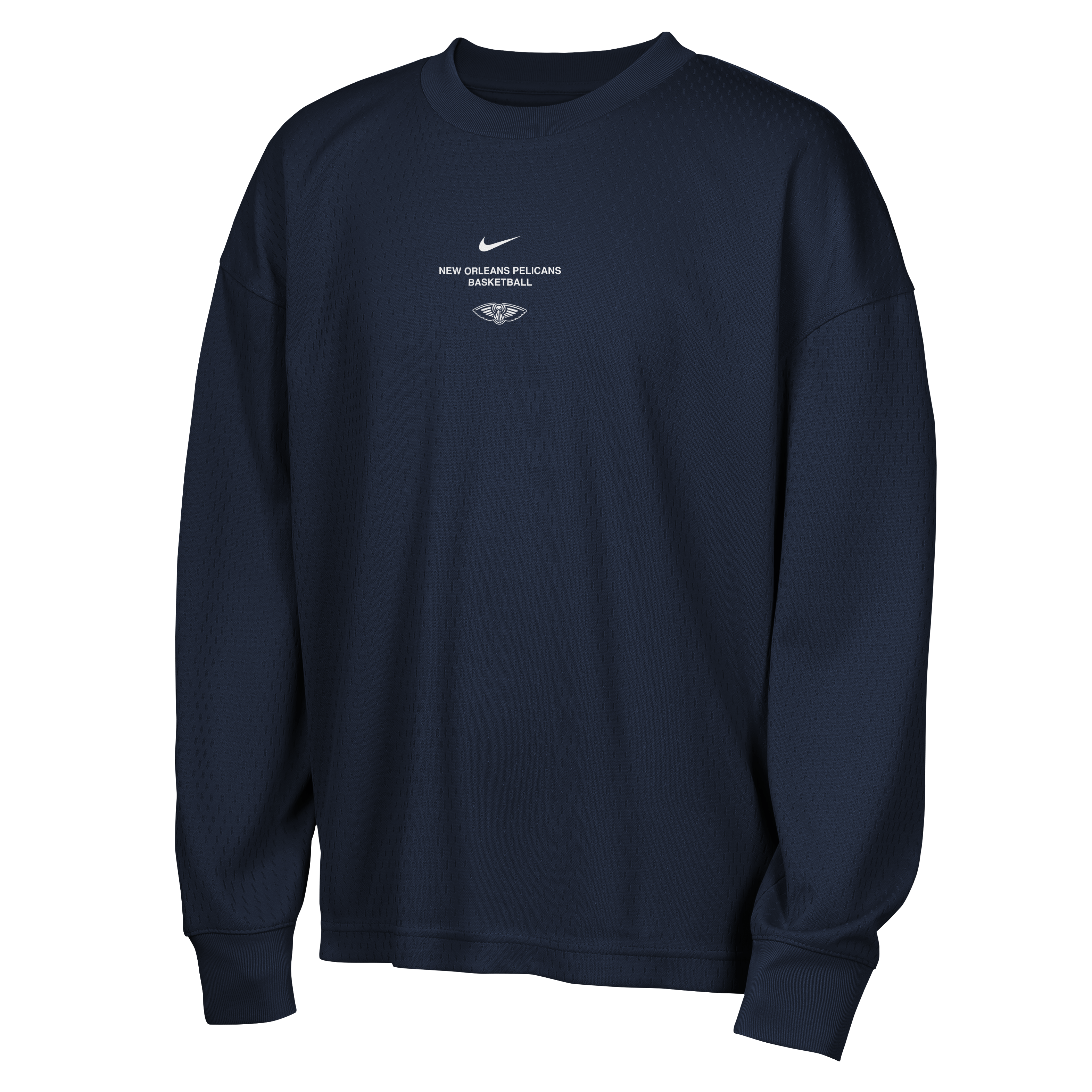 T-shirt à manches longues Nike bleu marine New Orleans Pelicans 2026 Standard Issue pour jeunes, performance avant-match
