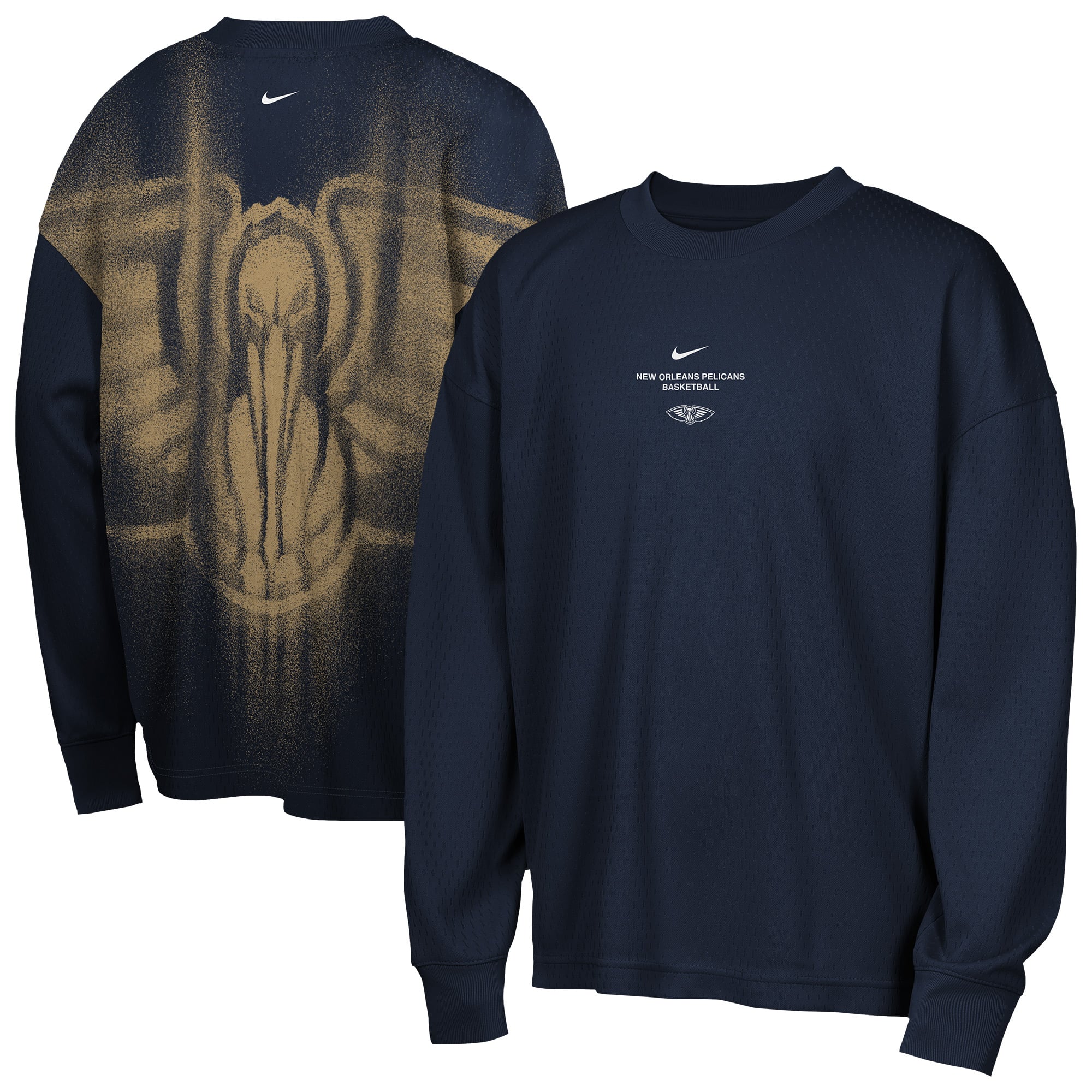 T-shirt à manches longues Nike bleu marine New Orleans Pelicans 2026 Standard Issue pour jeunes, performance avant-match