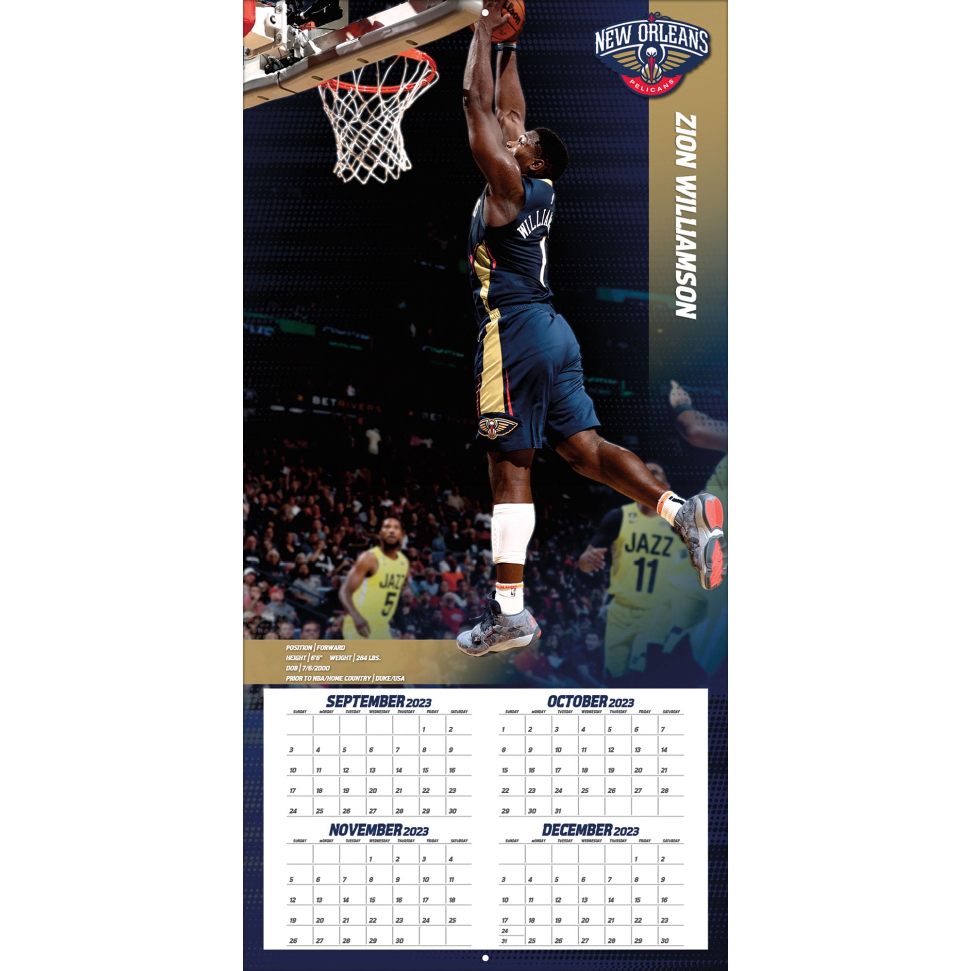 Zion Williamson New Orleans Pelicans 2024 12" x 12" Player Wall Calendar