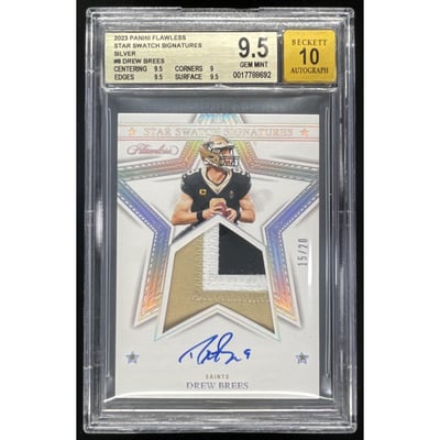 2023 Flawless Star Swatch Silver #SS-DBR Drew Brees Auto /20 BGS 9.5