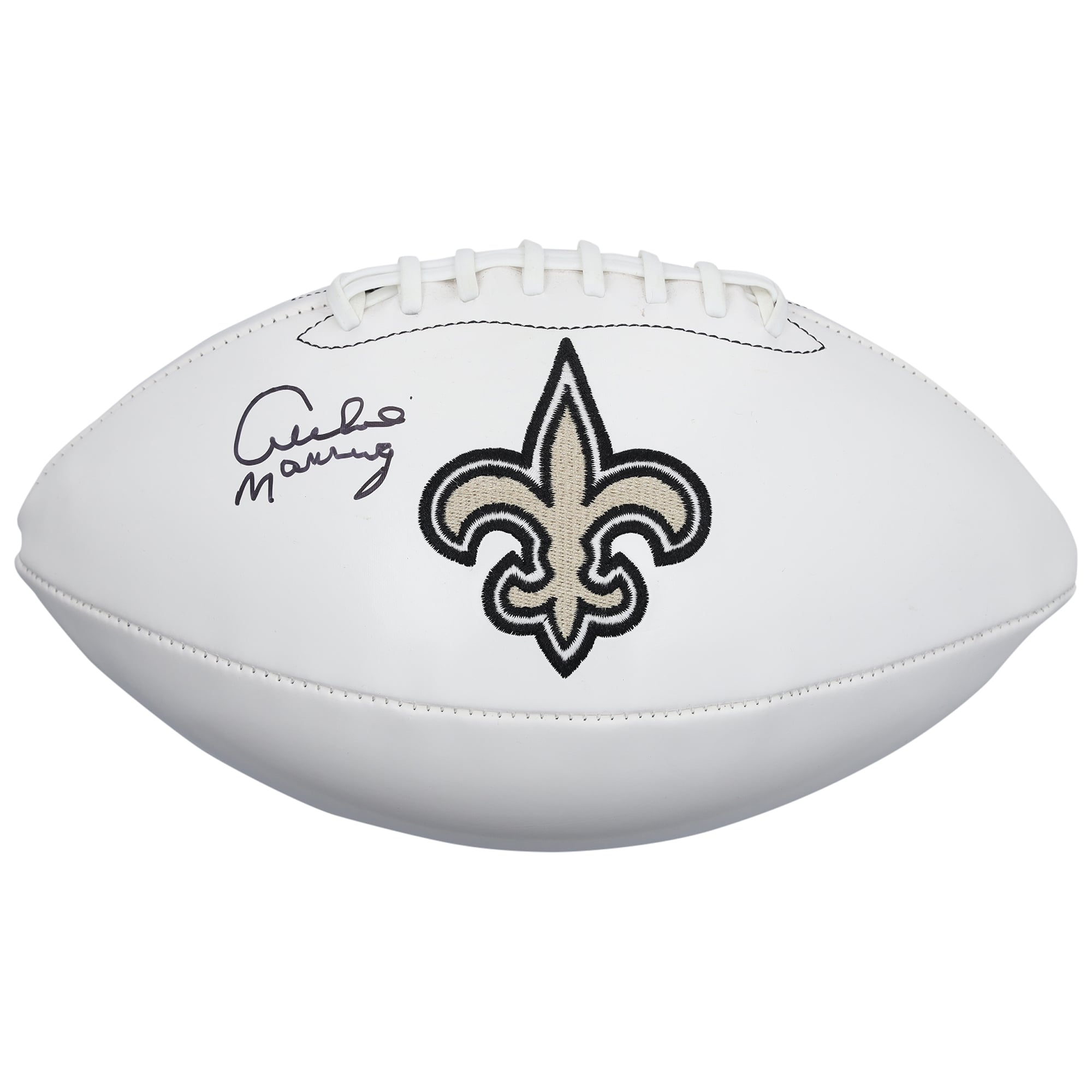 Ballon de football Wilson White Panel autographié par Archie Manning, des Saints de la Nouvelle-Orléans