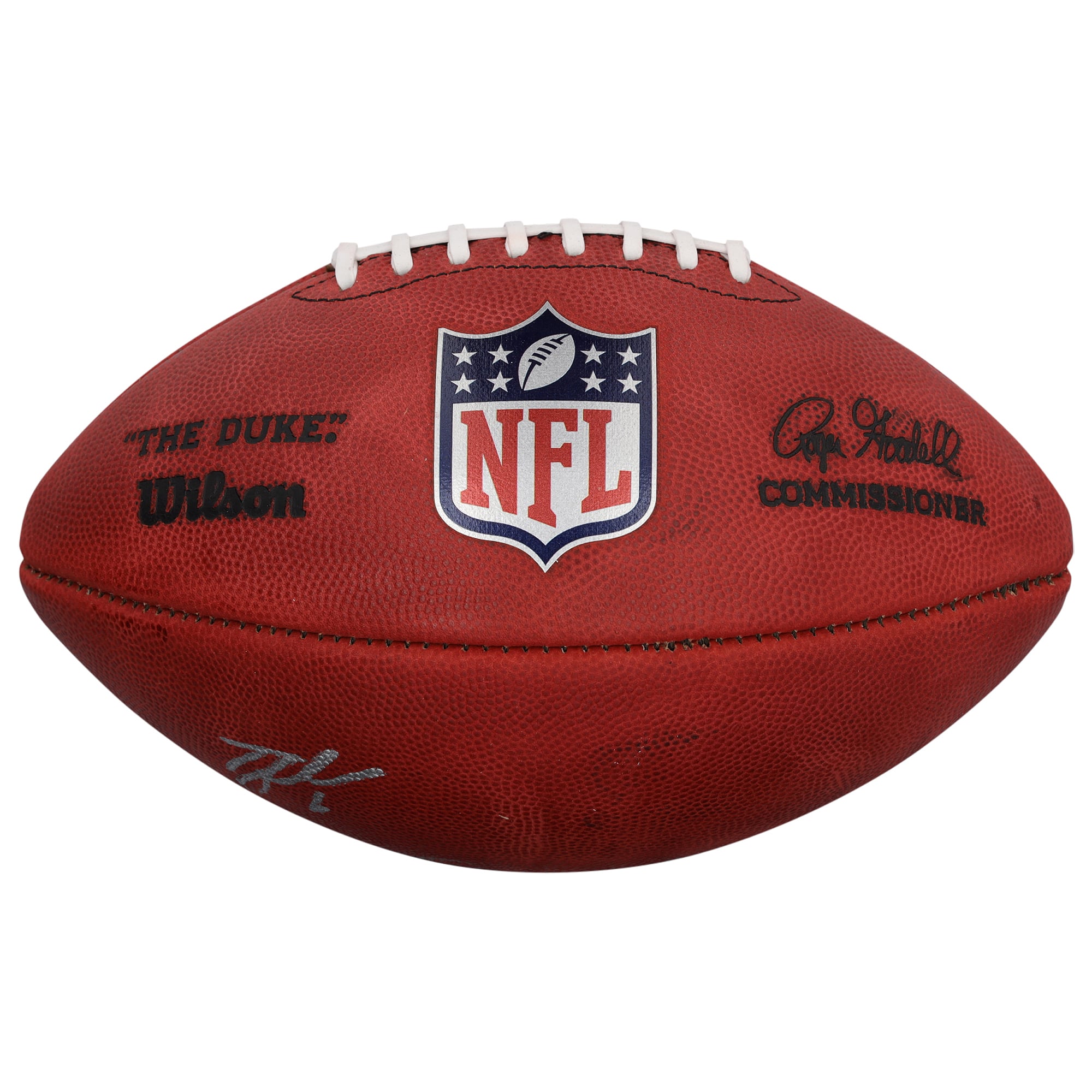 Ballon de football américain Duke en couleur, autographié par Chris Olave et Tyler Shough, des Saints de la Nouvelle-Orléans