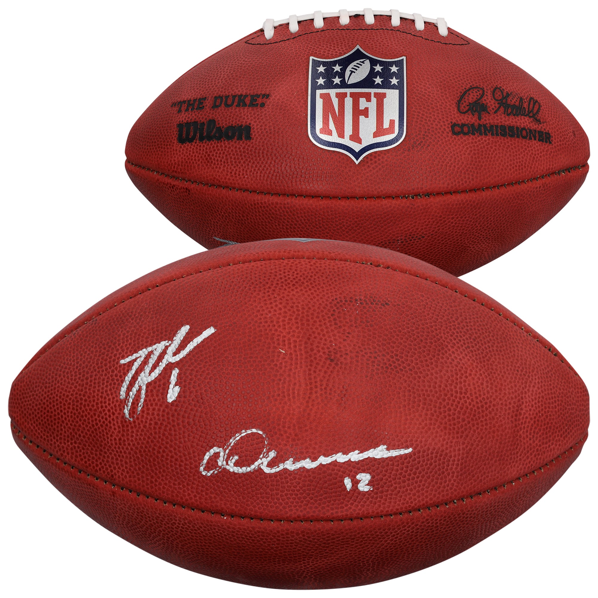 Ballon de football américain Duke en couleur, autographié par Chris Olave et Tyler Shough, des Saints de la Nouvelle-Orléans
