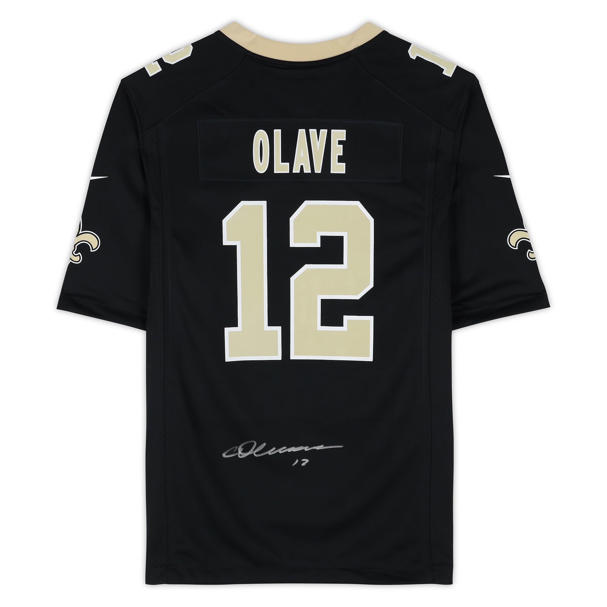 Maillot de match noir Nike autographié de Chris Olave, des Saints de la Nouvelle-Orléans