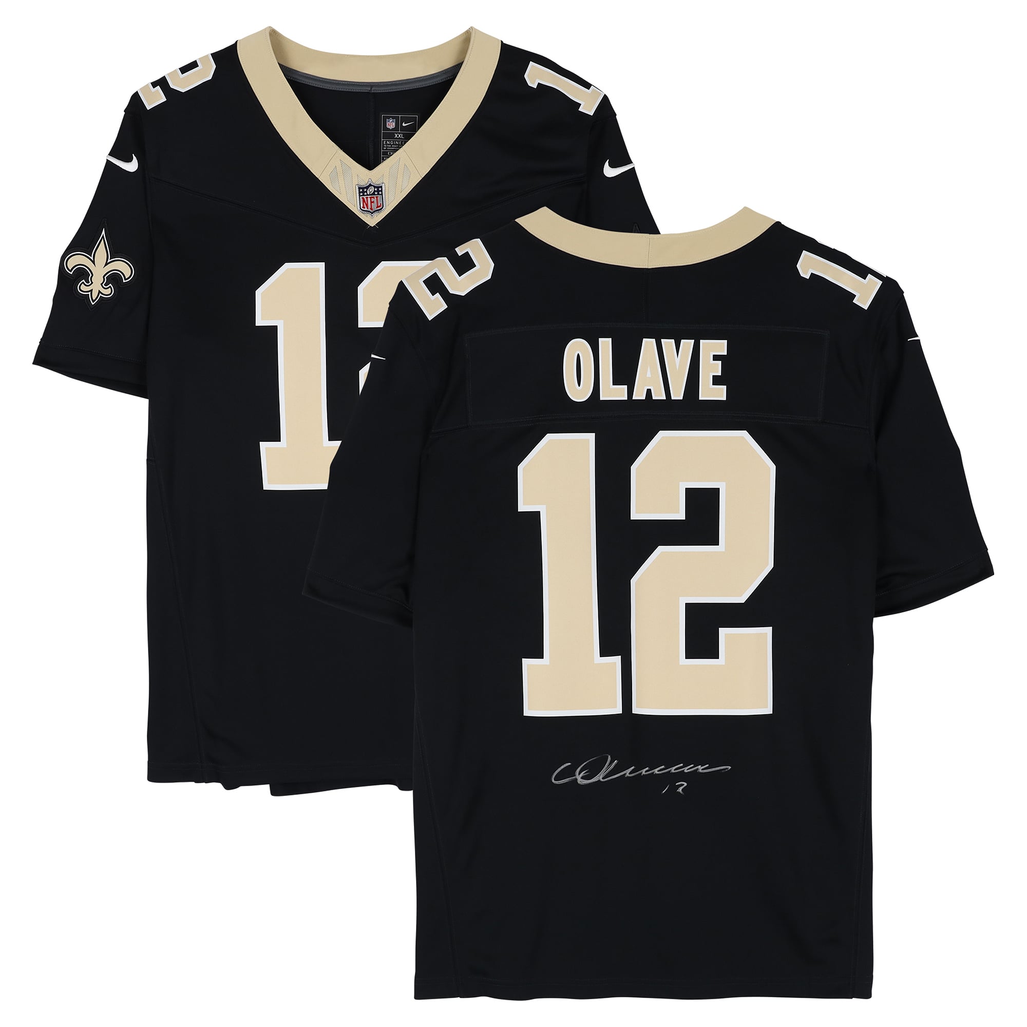 Maillot Nike Vapor F.U.S.E. noir en édition limitée, autographié par Chris Olave des Saints de la Nouvelle-Orléans