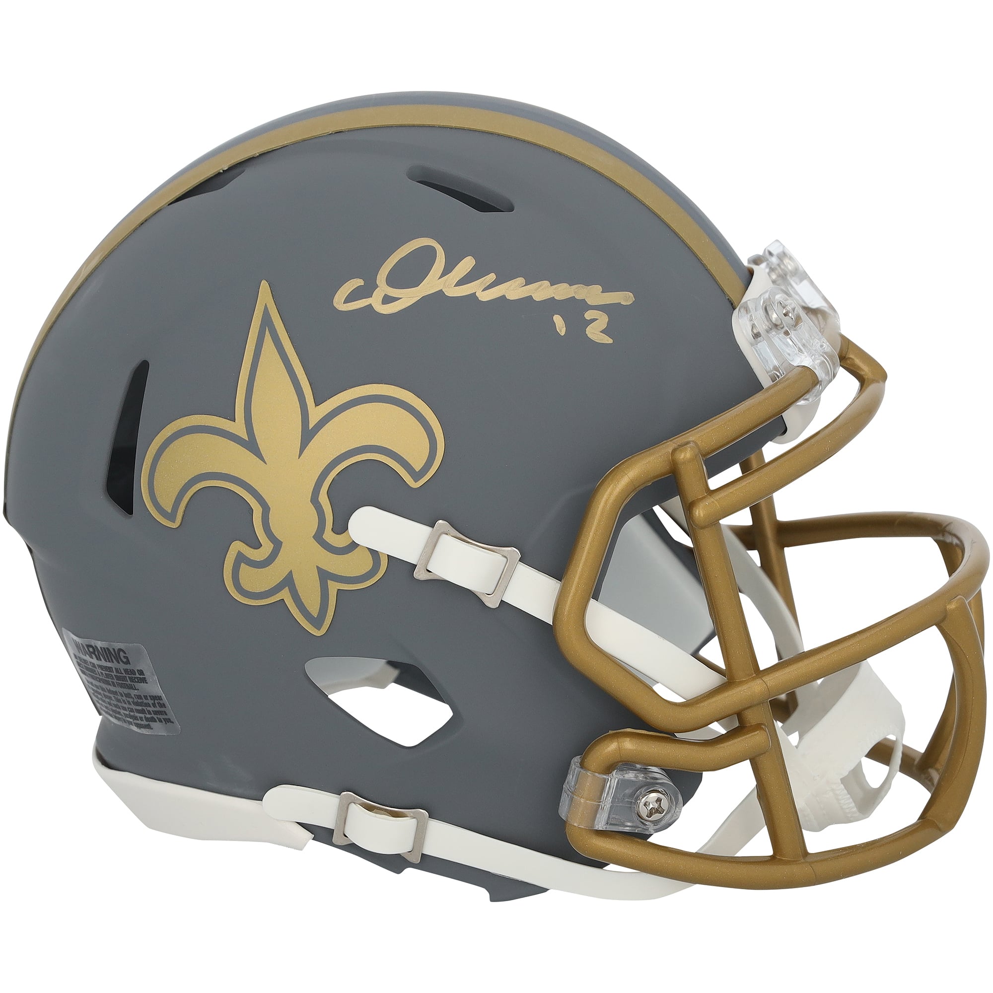Mini-casque Riddell Slate Speed ​​autographié par Chris Olave, des Saints de la Nouvelle-Orléans