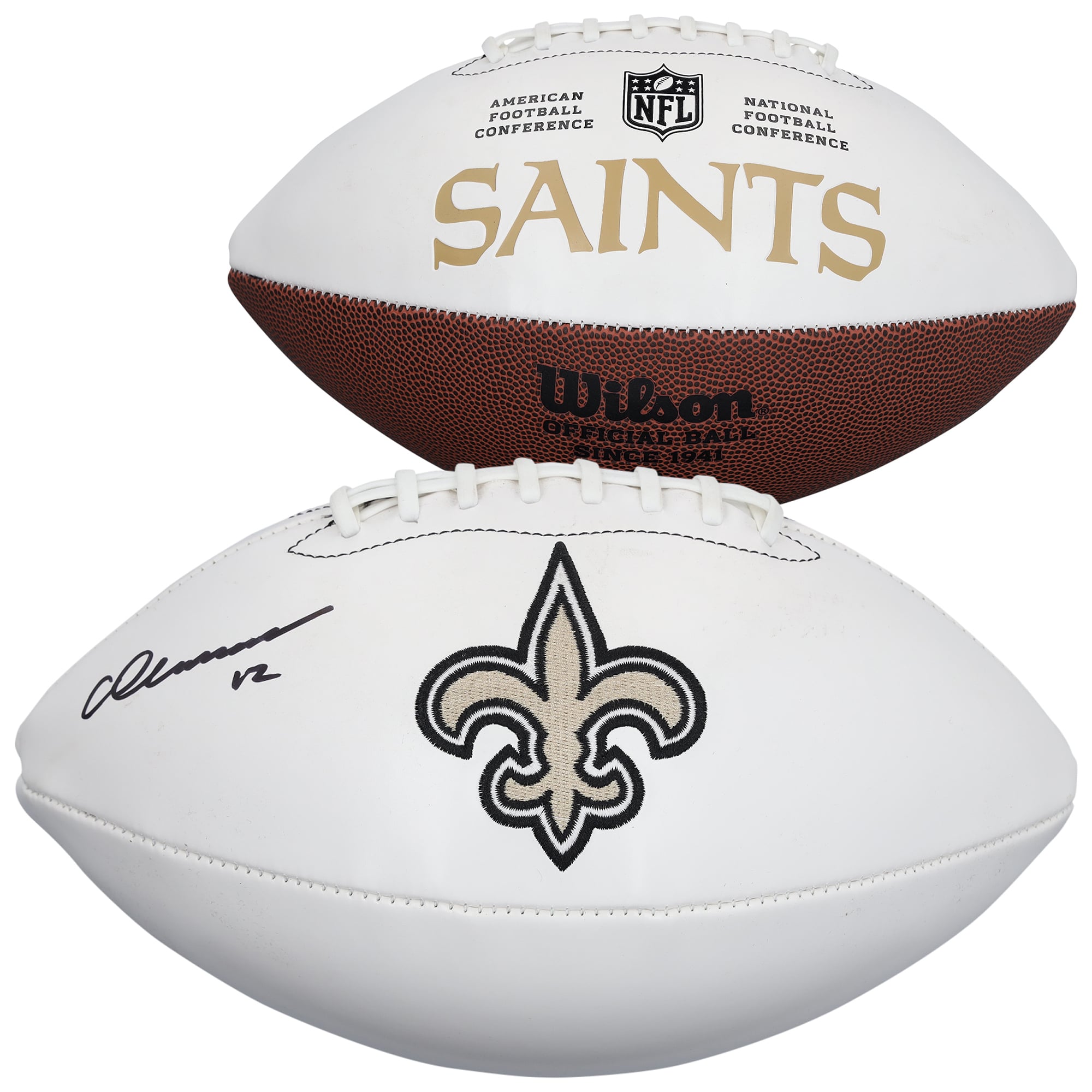 Ballon de football Wilson à panneau blanc autographié par Chris Olave des Saints de la Nouvelle-Orléans