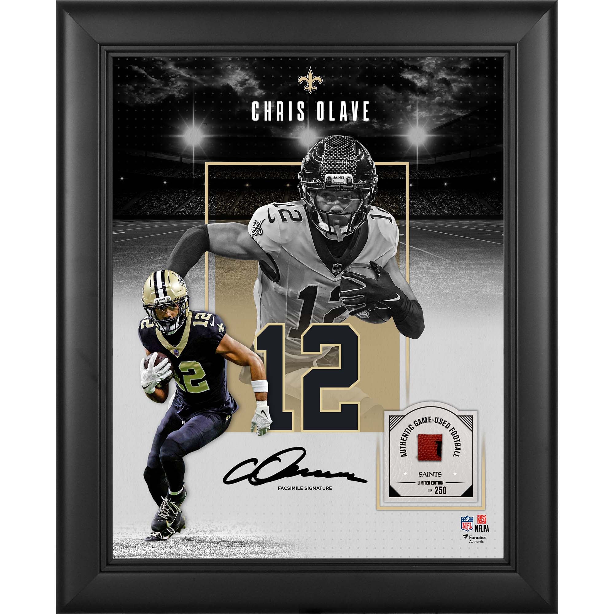 Chris Olave New Orleans Saints Facsimile Signature Framed 11" x 14" Showcase Collage with a Piece of Game-Used Football - Limited Edition of 250