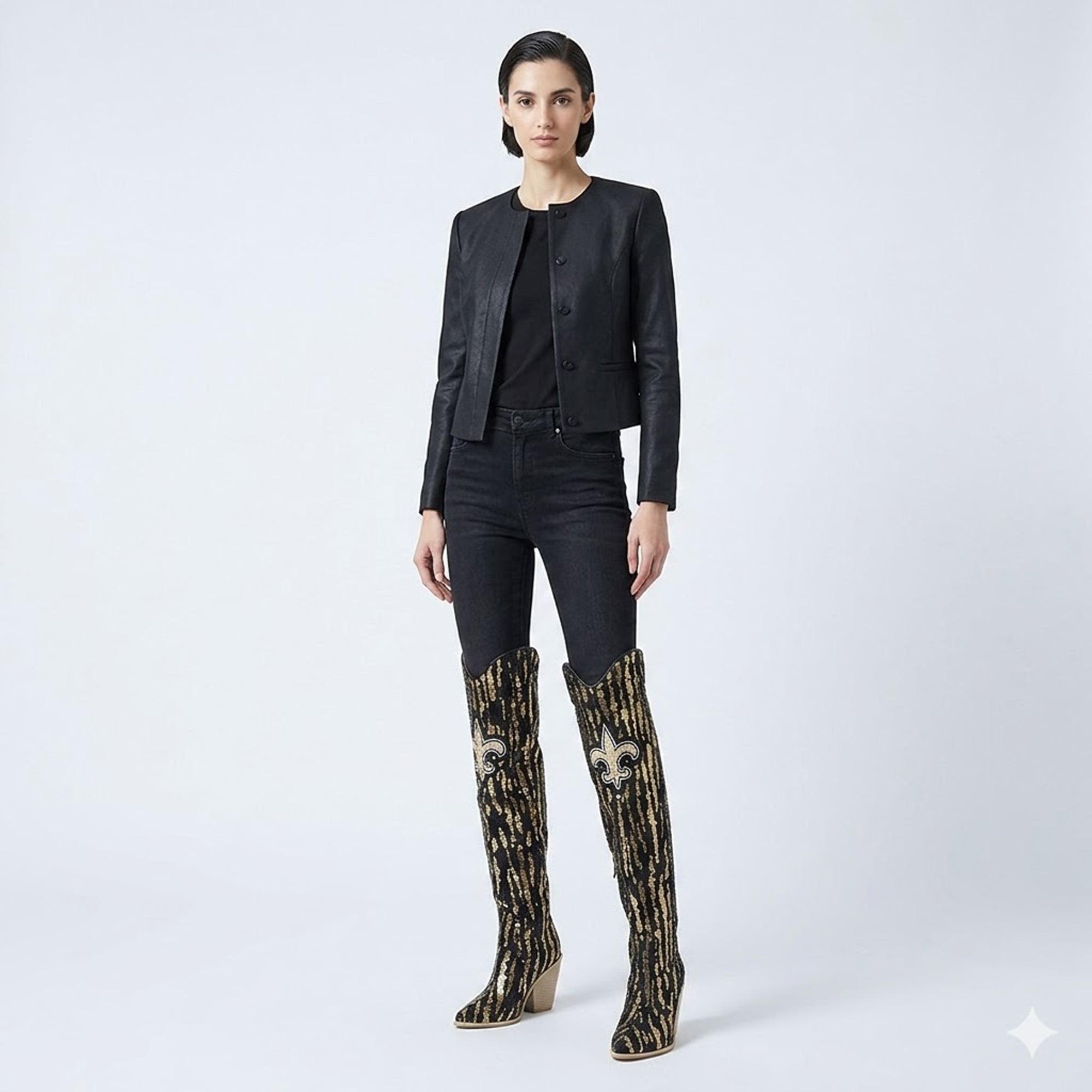 Cuce New Orleans Saints Over-the-Knee Two-Tone Sequin Boots