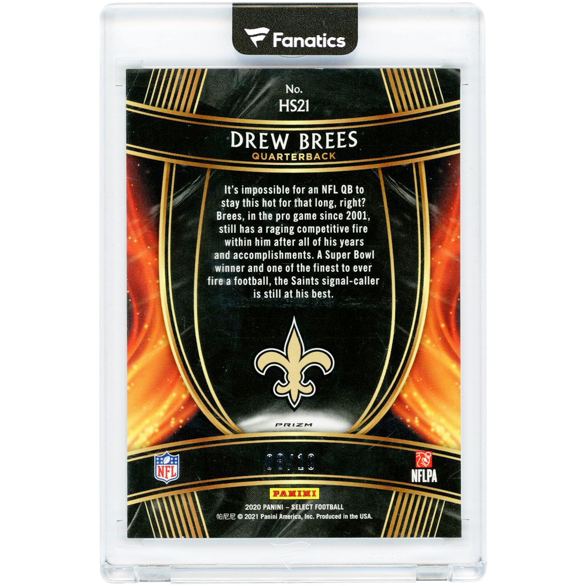 Drew Brees New Orleans Saints 2020 Panini Select Hot Stars Gold Prizm #HS21 #8/10 Card