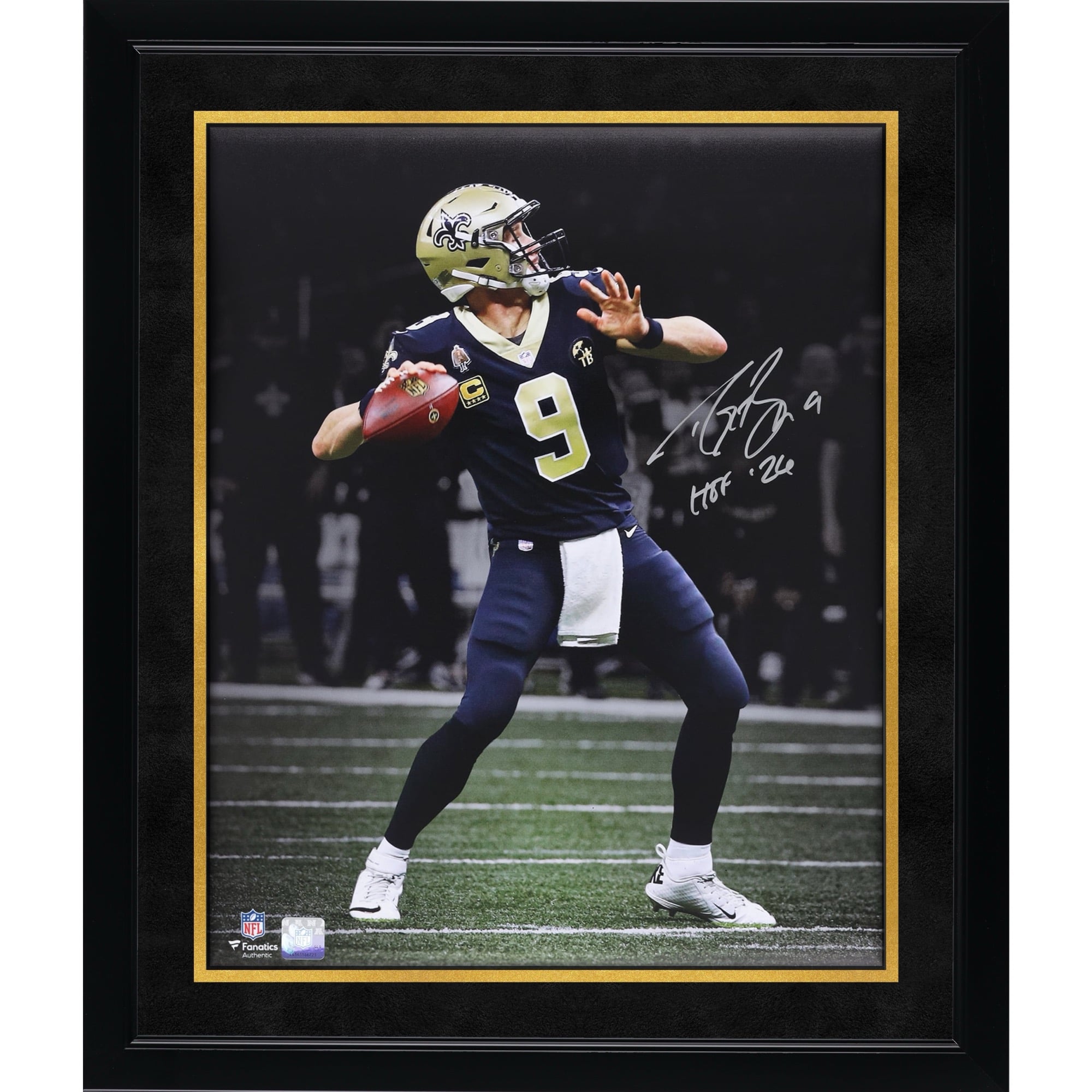 Photo dédicacée de Drew Brees (New Orleans Saints) - 40,6 x 50,8 cm (16 x 20 pouces) - avec inscription « HOF 26 ».