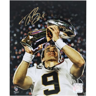 Drew Brees New Orleans Saints Autographed Fanatics Authentic 8" x 10" Holding Lombardi Trophy Spotlight Photograph 