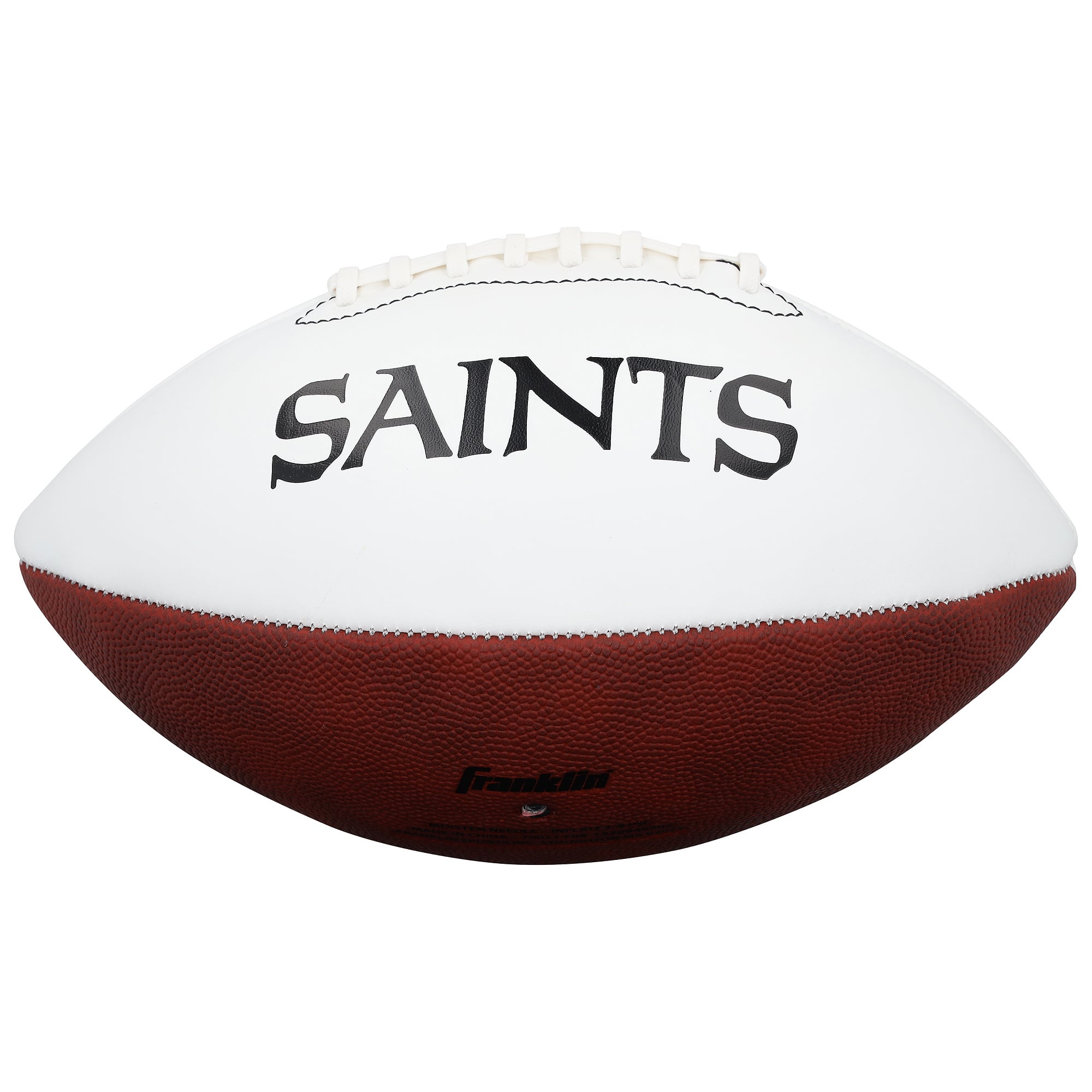 Ballon de football américain Franklin White Panel autographié par Drew Brees des Saints de La Nouvelle-Orléans avec inscription « MVP du Super Bowl XLIV ».