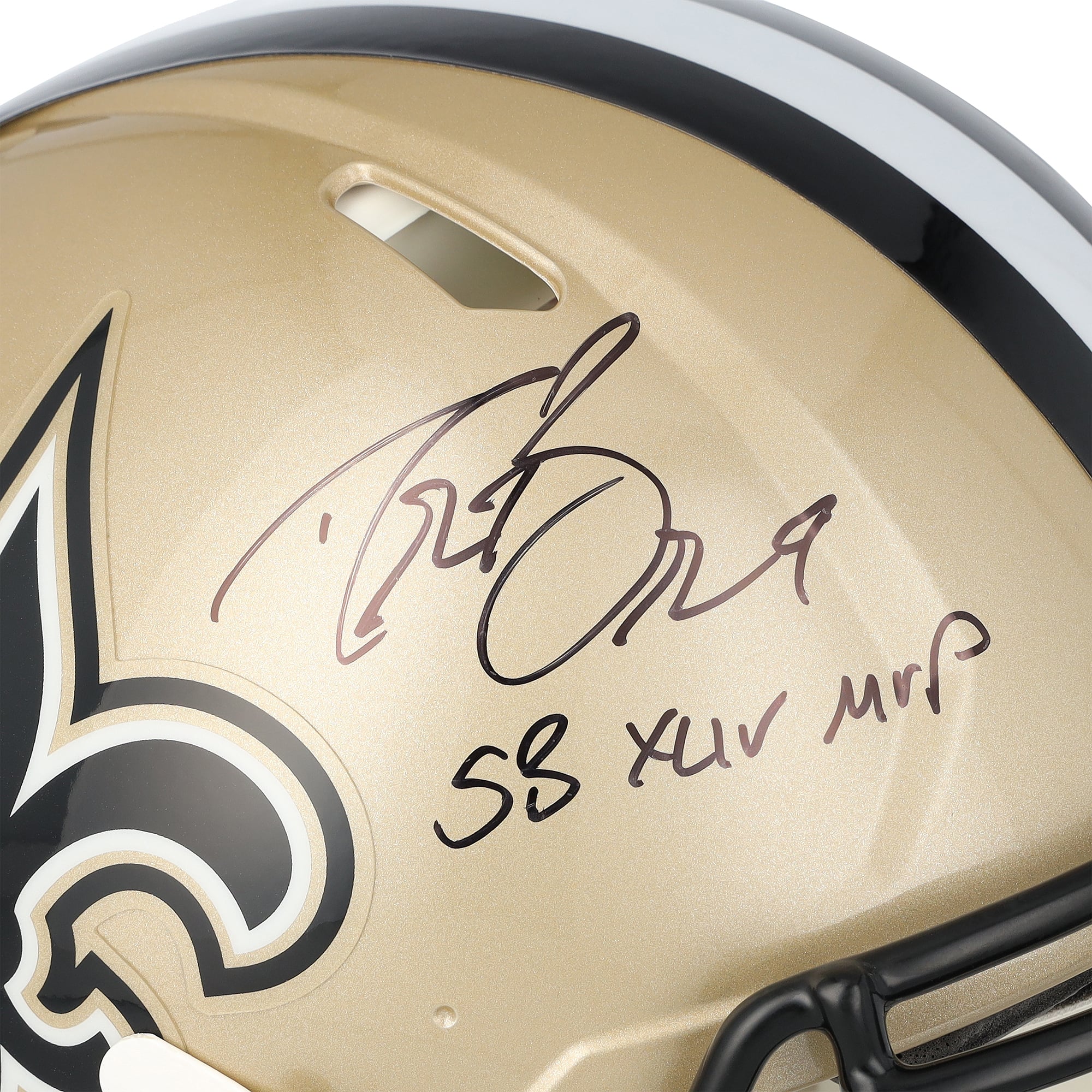 Casque Riddell Speed ​​Authentic autographié par Drew Brees des Saints de La Nouvelle-Orléans avec inscription « SB XLIV MVP »