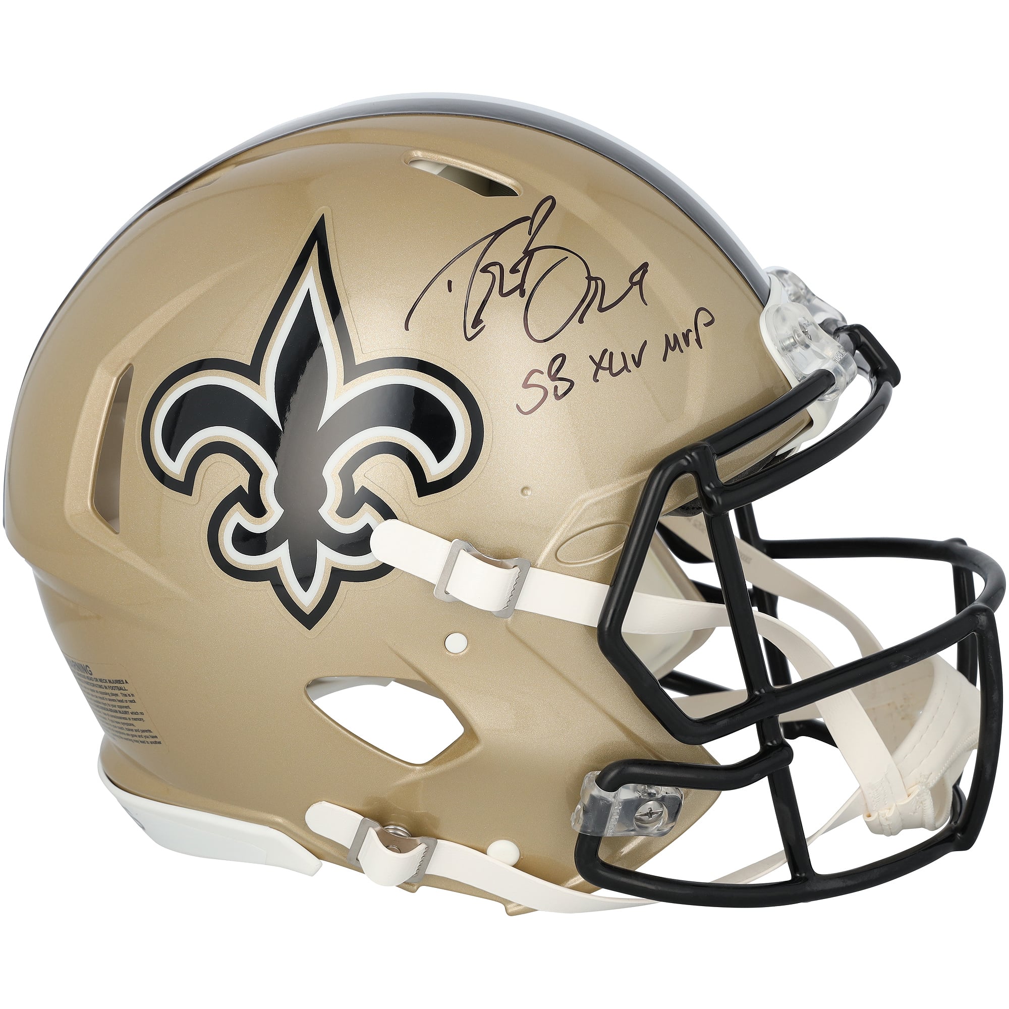 Casque Riddell Speed ​​Authentic autographié par Drew Brees des Saints de La Nouvelle-Orléans avec inscription « SB XLIV MVP »
