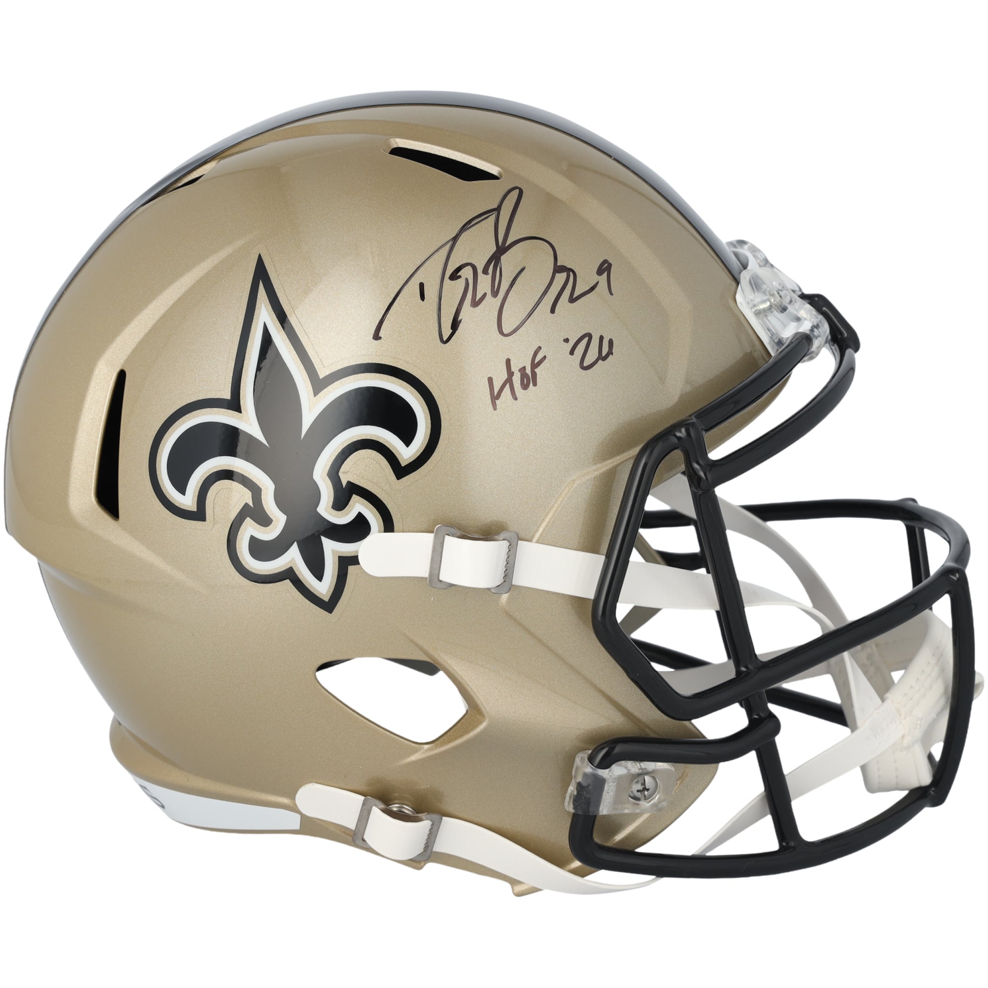 Casque réplique Riddell Speed ​​autographié par Drew Brees des Saints de La Nouvelle-Orléans avec inscription « HOF 26 »
