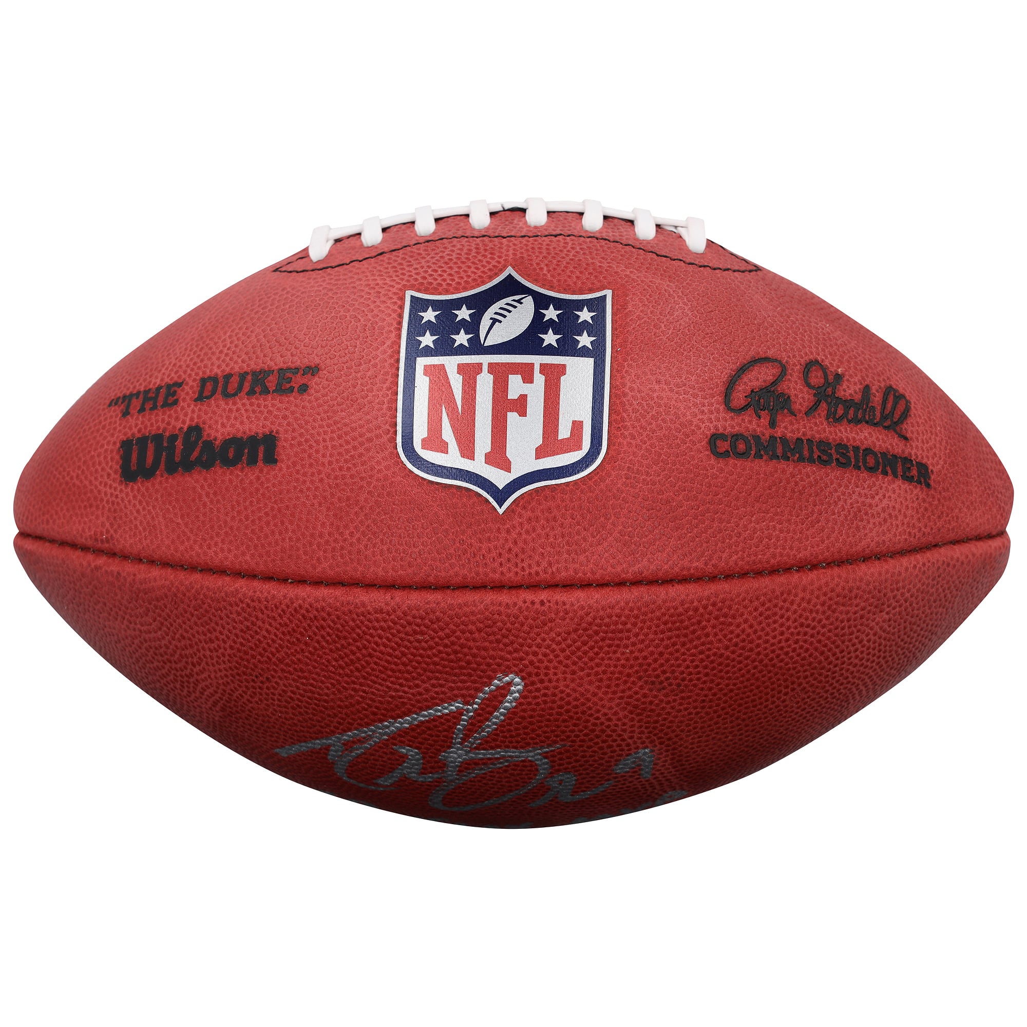 Ballon de football Wilson Duke en couleur, autographié par Drew Brees des Saints de La Nouvelle-Orléans, avec inscription « MVP du Super Bowl XLIV ».