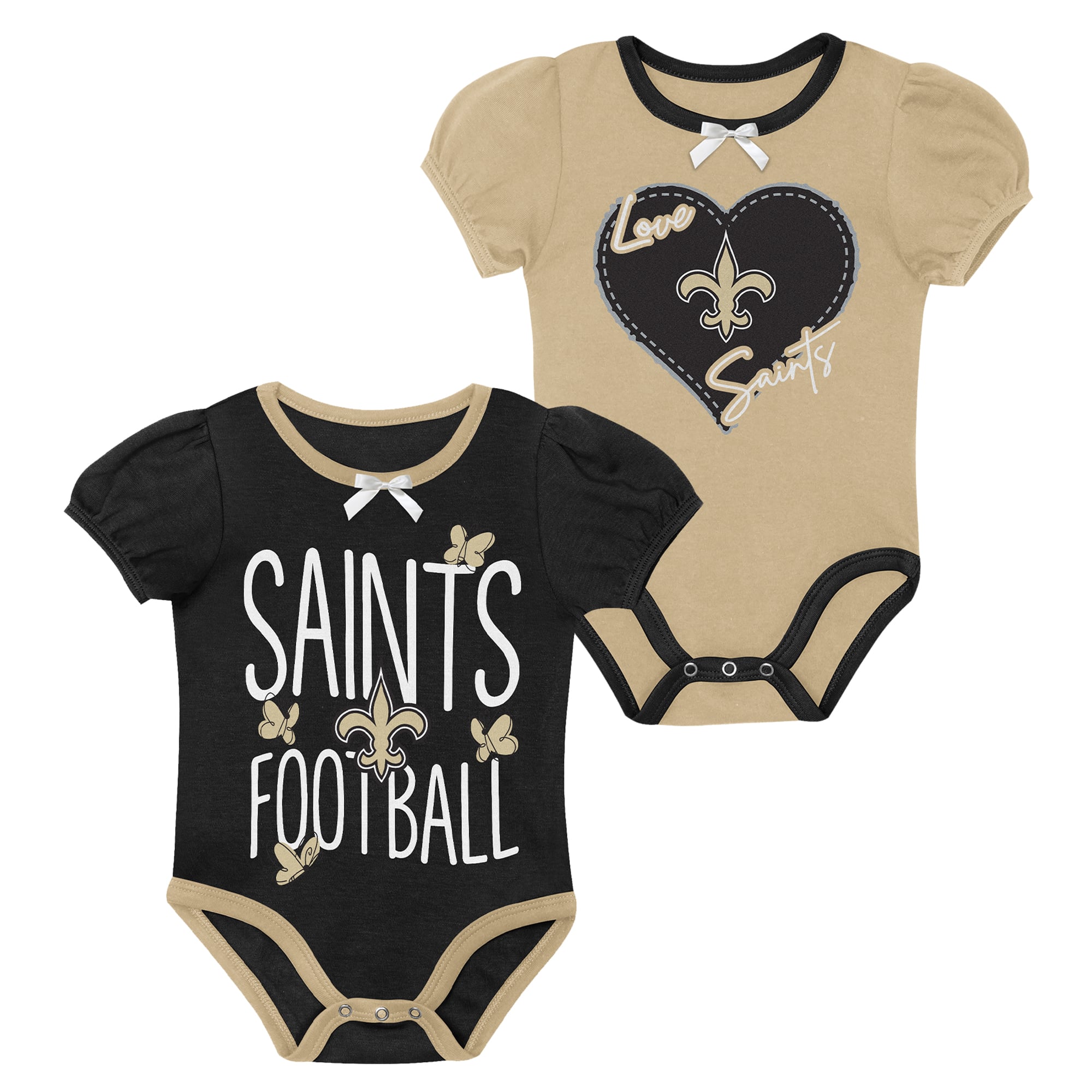 Ensemble de deux bodies noirs Outerstuff pour bébé fille, motif étoiles des Saints la Nouvelle-Orléans