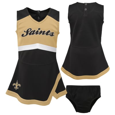 New Orleans Saints Girls Toddler Outerstuff Cheer Captain V-Neck Dress with Bloomers Set - Black