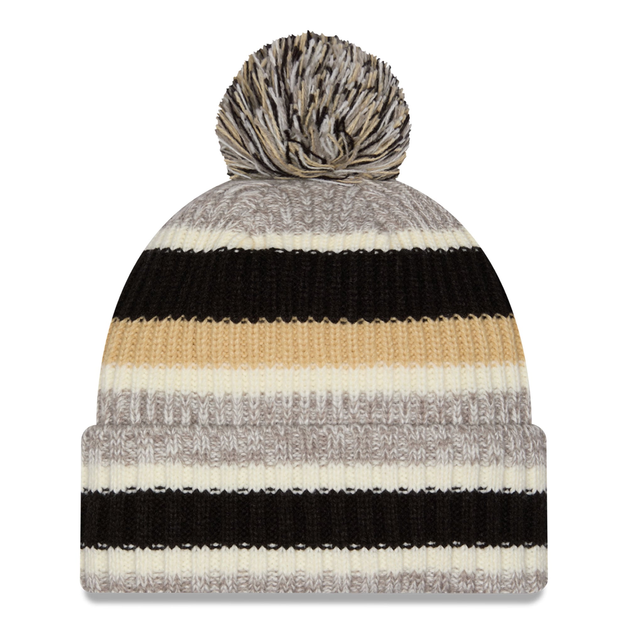 Bonnet à revers rayé New Era noir/beige des Saints de la Nouvelle-Orléans pour fille, avec pompon