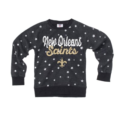  New Orleans Saints Wes & Willy Girls Youth Shimmer Star Reverse Sweatshirt - Black