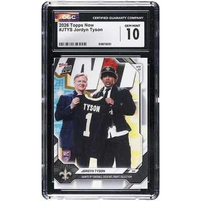 Jordyn Tyson New Orleans Saints 2026 Topps Now Saints 8th Overall '26 NFL Draft Selection #JTYS CGC Authenticated GEM MINT 10 Rookie Card
