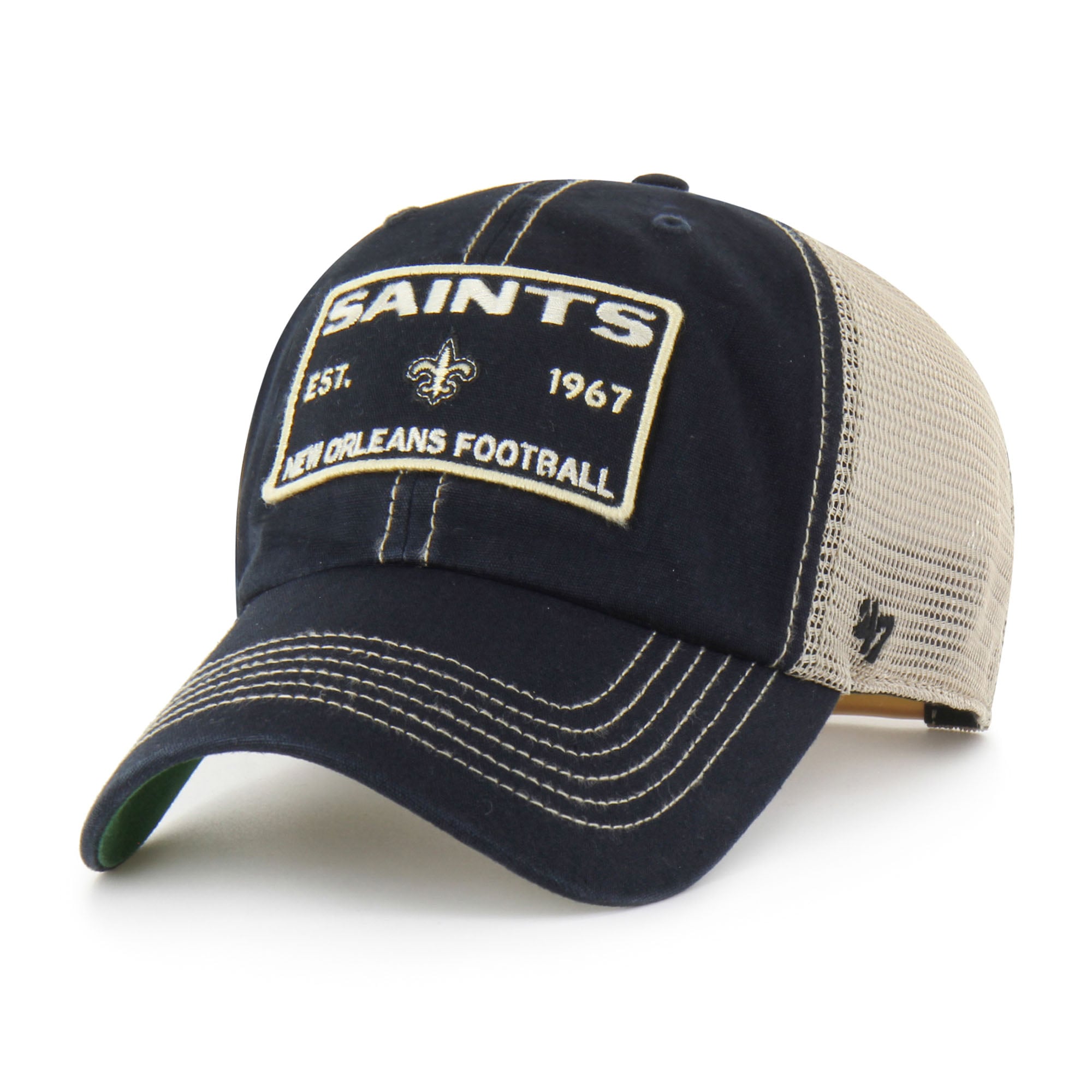 Casquette trucker Wabash Clean Up noire pour homme, modèle 47 des Saints de la Nouvelle-Orléans, ajustable