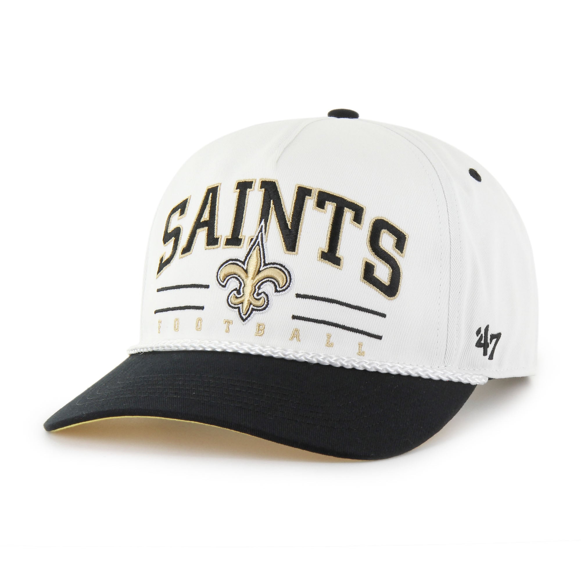 Casquette ajustable bicolore Roscoe Hitch blanche/noire pour homme, modèle 1947, des Saints de la Nouvelle-Orléans