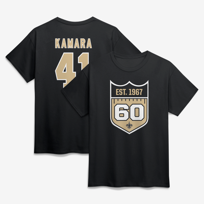 Alvin Kamara New Orleans Saints 60th Season Player Name & Number T-Shirt - Black