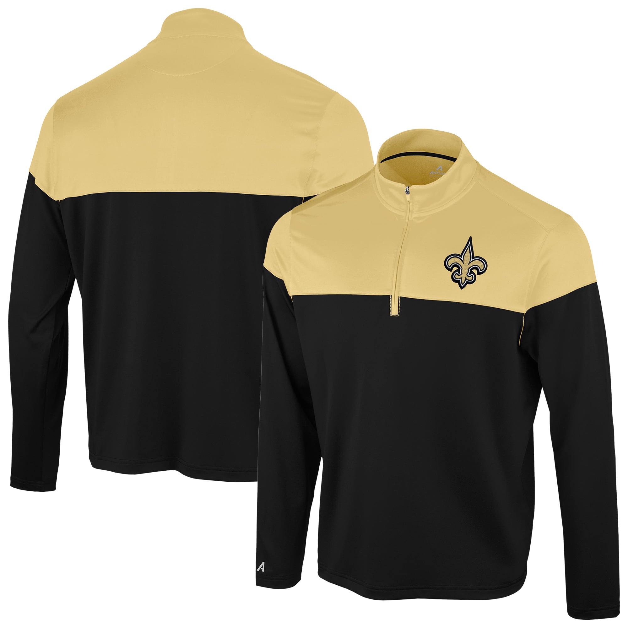Pull à col zippé Antigua noir/or Vegas pour homme, modèle New Orleans Saints Hinder.