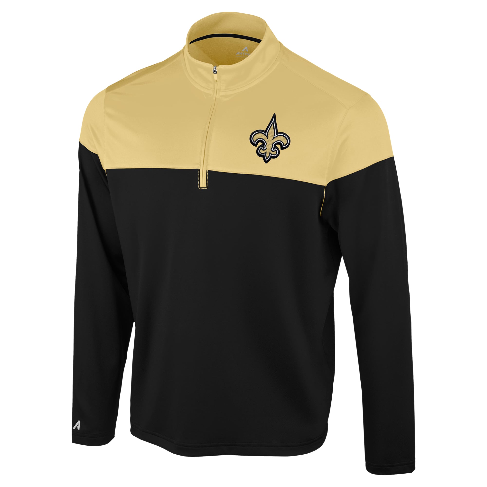 Pull à col zippé Antigua noir/or Vegas pour homme, modèle New Orleans Saints Hinder.