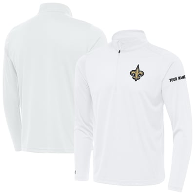 New Orleans Saints Antigua  Personalized Tribute Quarter-Zip Pullover - White