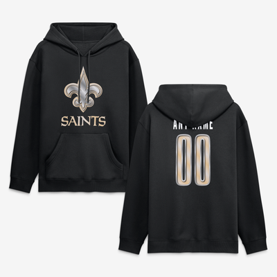 New Orleans Saints Big & Tall Metallic Mascot Personalized Name & Number Hoodie - Black