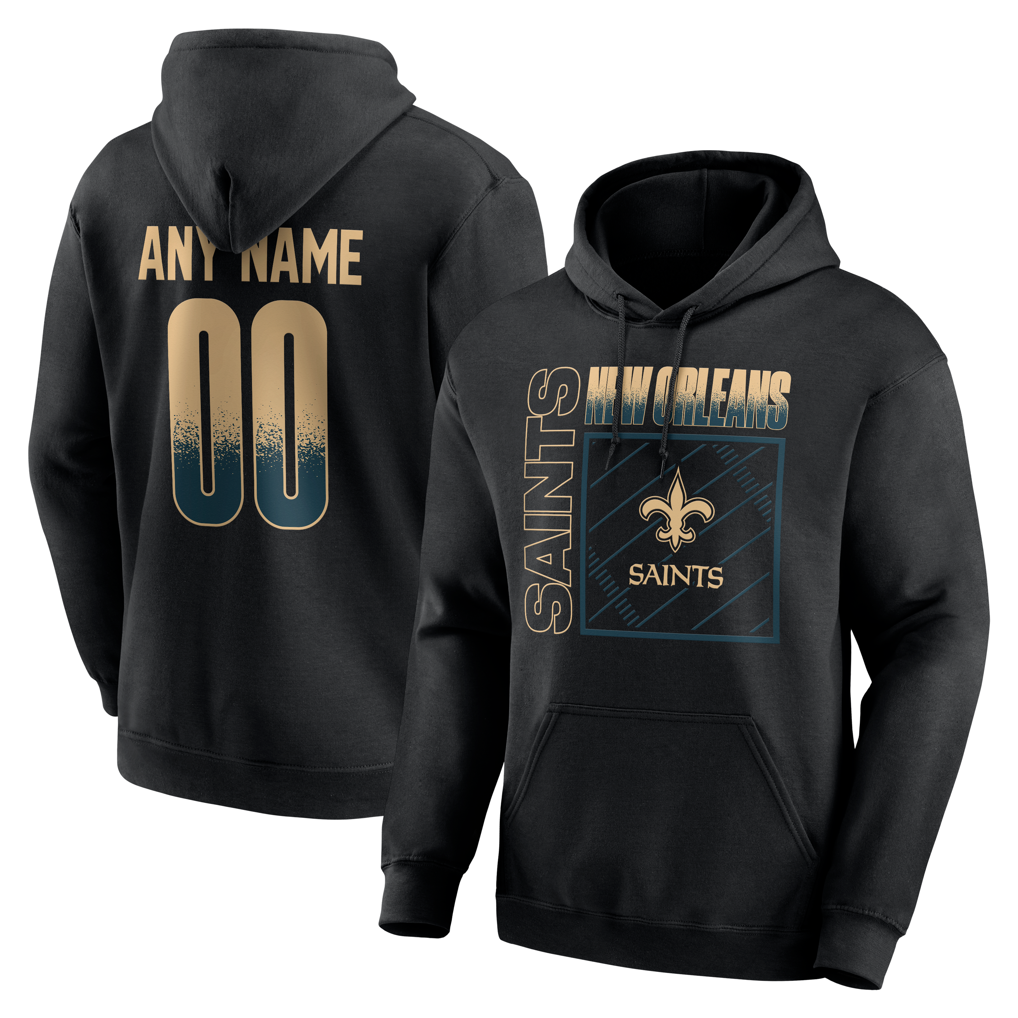 Men's Black New Orleans Saints Home Field Pop Personalized Name & Number Hoodie