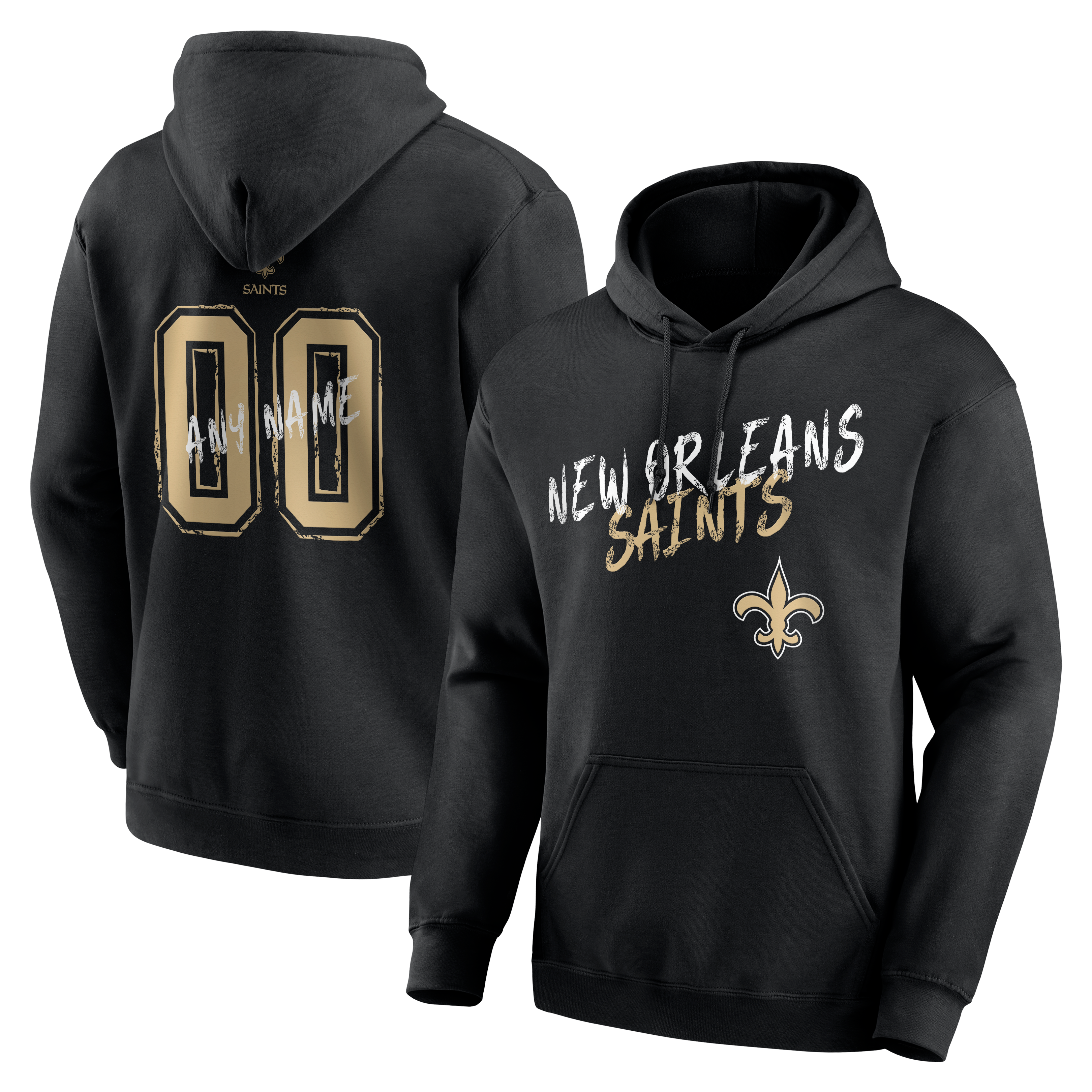 Men's Black New Orleans Saints Hustle Personalized Name & Number Hoodie