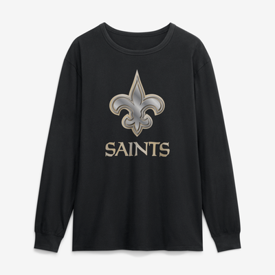 New Orleans Saints  Metallic Mascot Long Sleeve T-Shirt - Black