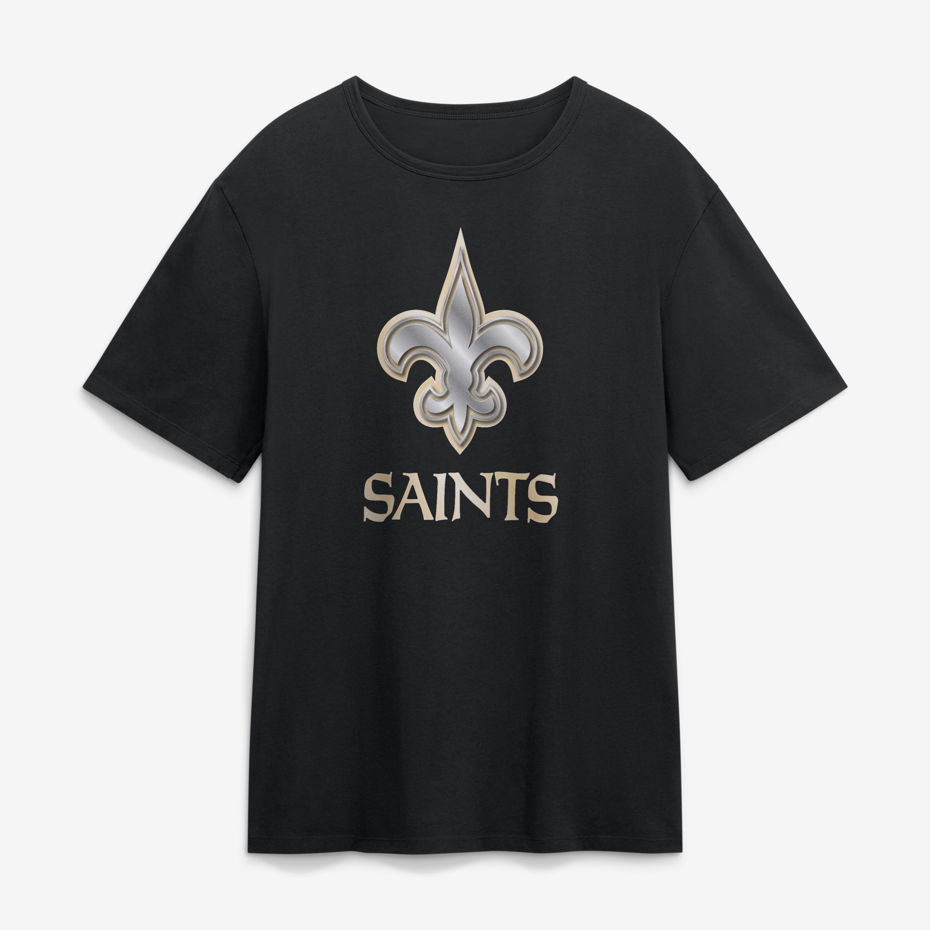 T-shirt noir pour homme avec mascotte métallique des Saints de la Nouvelle-Orléans