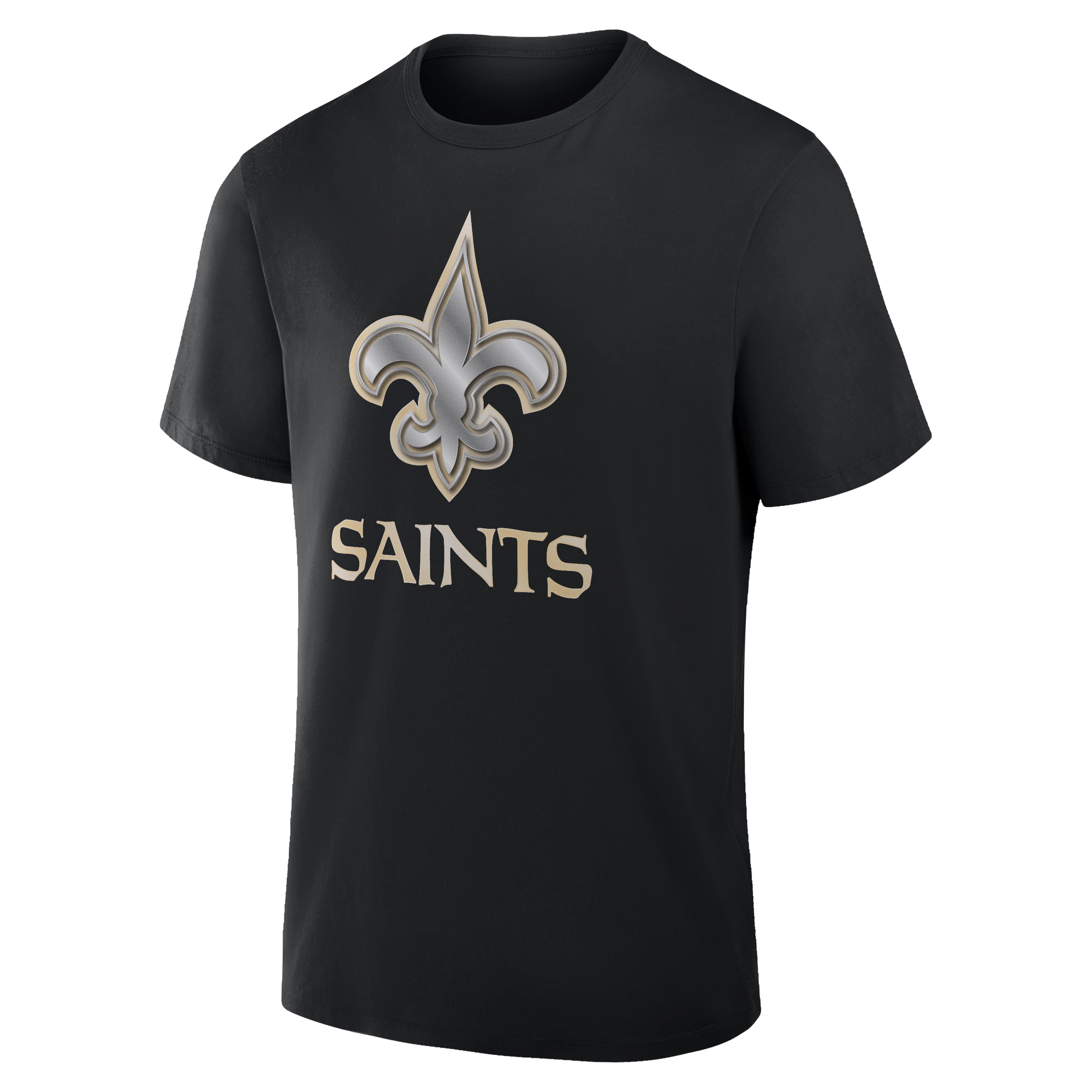 T-shirt noir pour homme avec mascotte métallique des Saints de la Nouvelle-Orléans