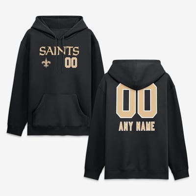 New Orleans Saints  Touchdown Wordmark Personalized Name & Number Hoodie - Black