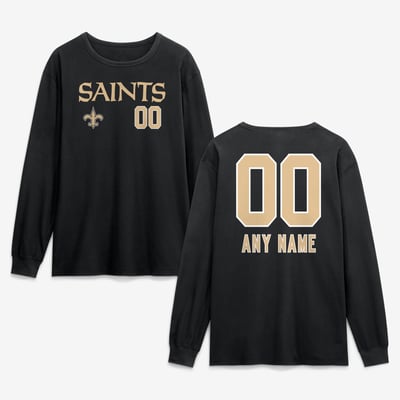 New Orleans Saints  Touchdown Wordmark Personalized Name & Number Long Sleeve T-Shirt - Black