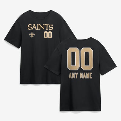 New Orleans Saints  Touchdown Wordmark Personalized Name & Number T-Shirt - Black
