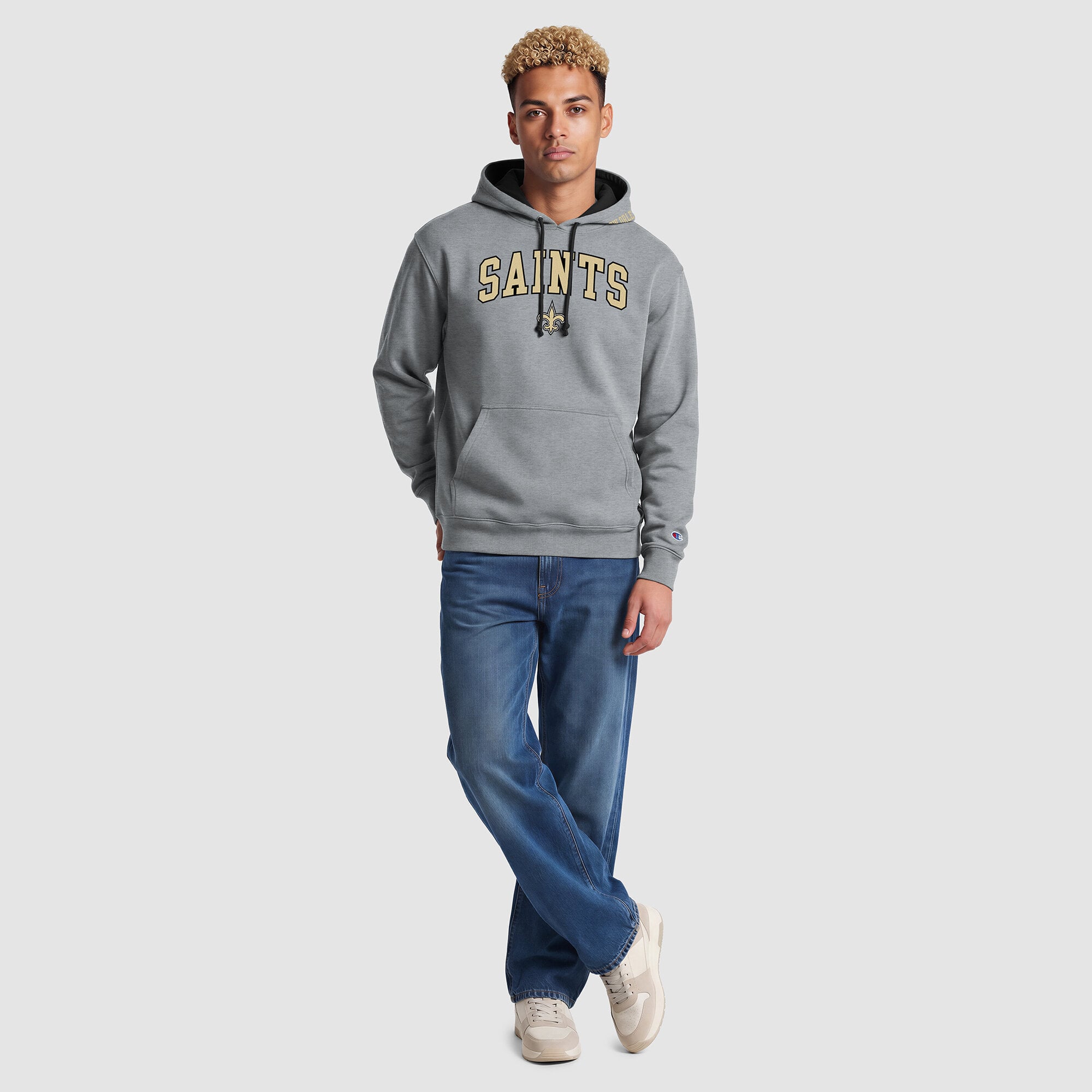 Men's Champion Heather Gray/Black New Orleans Saints Contrast Hoodie