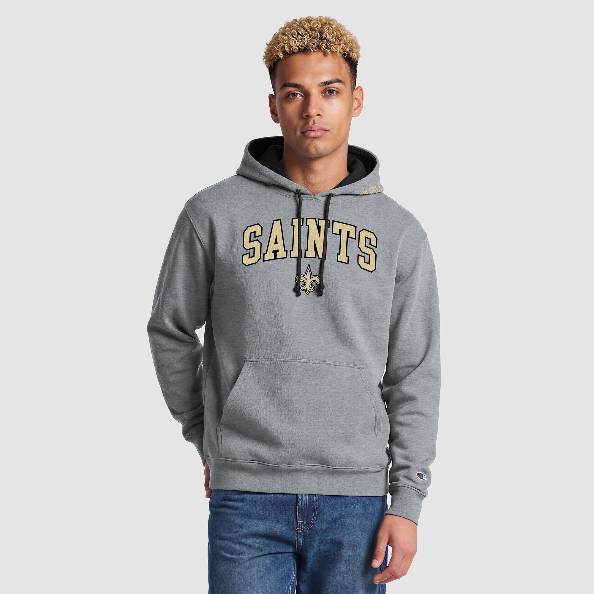 Men's Champion  Heather Gray/Black New Orleans Saints Contrast Hoodie
