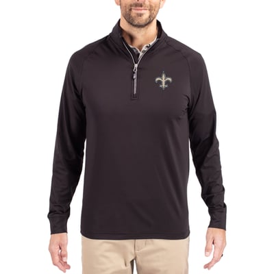 New Orleans Saints Cutter & Buck Adapt Eco Knit Quarter-Zip Pullover Jacket - Black