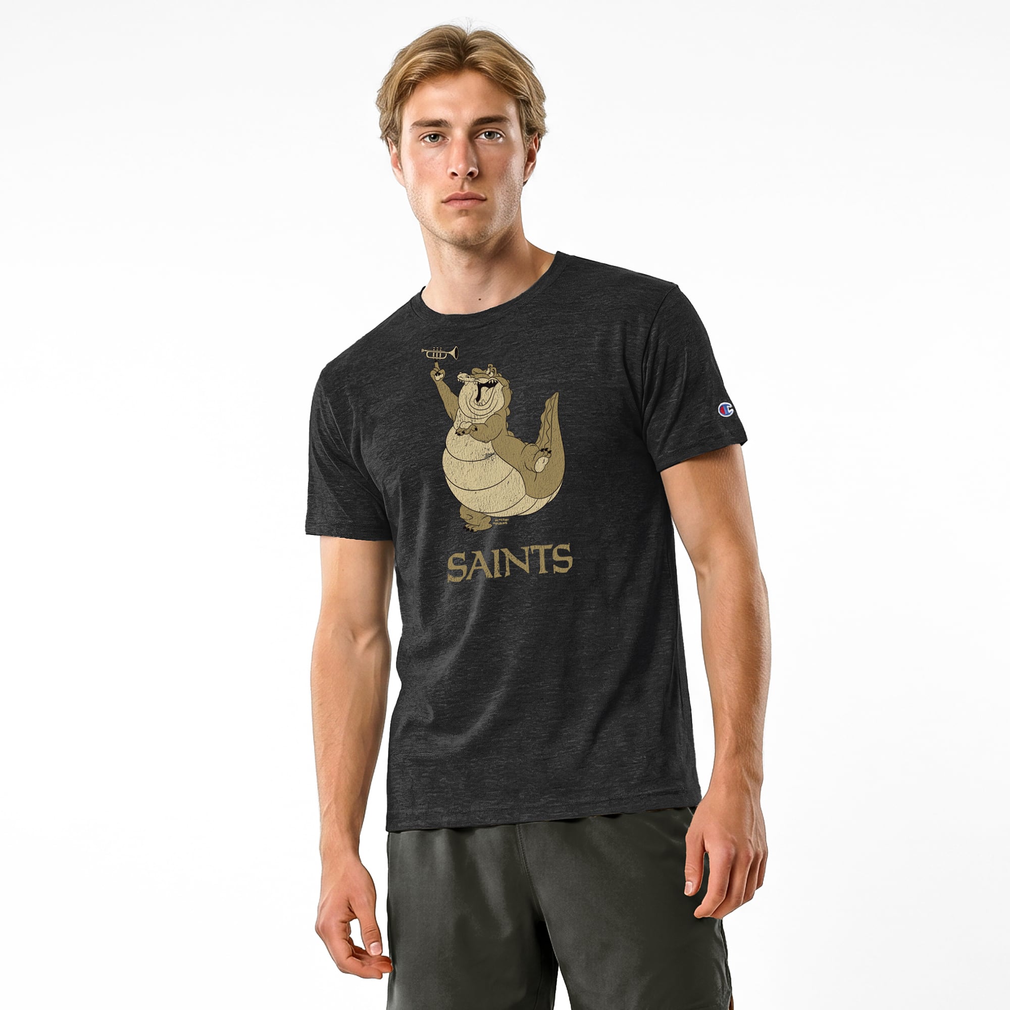 T-shirt homme Disney x Champion noir New Orleans Saints Louis en mélange de trois matières